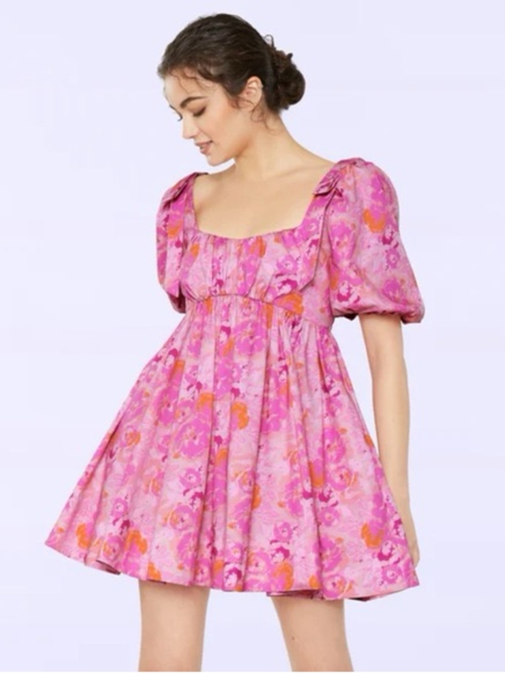 Likely Pink Floral Puff Sleeve Babydoll Mini Dress Size 6